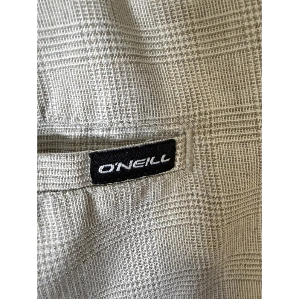 ONeill Mens Hybrid Walk Shorts Grey Tan Glen Plaid Flat Front Casual Shorts